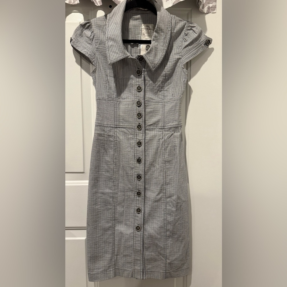 NWT Nanette Lepore Vintage Button Up Seersucker Pinstripe Cap Sleeve Dress
